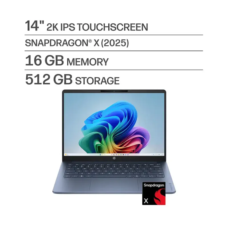 OmniBook 3 - 14" 2K Touchscreen Laptop - Snapdragon X - 16GB Memory - 512GB SSD - Copilot+ PC - Starlit Blue