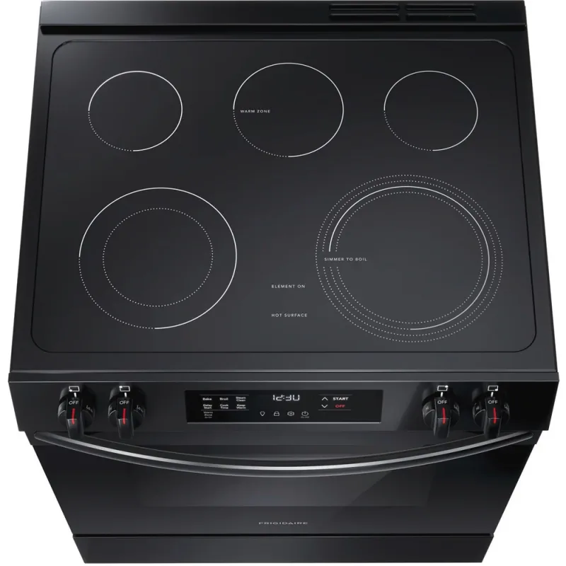 Fogão Elétrico Independente de 5,3 CuFt, 30", 5 Elementos, Controlo Frontal com Limpeza a Vapor - Preto