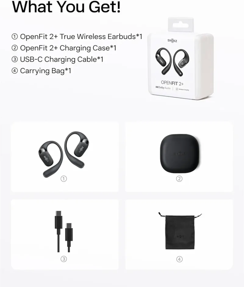 OpenFit 2+ True Wireless sorte earbuds