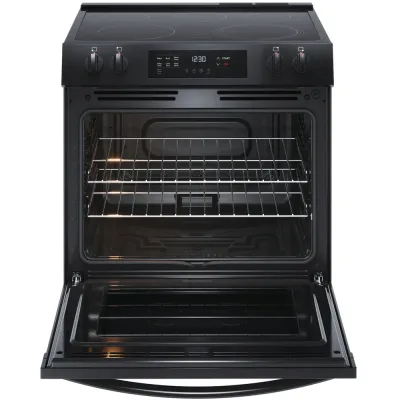 Fogão Elétrico Independente de 5,3 CuFt, 30", 5 Elementos, Controlo Frontal com Limpeza a Vapor - Preto