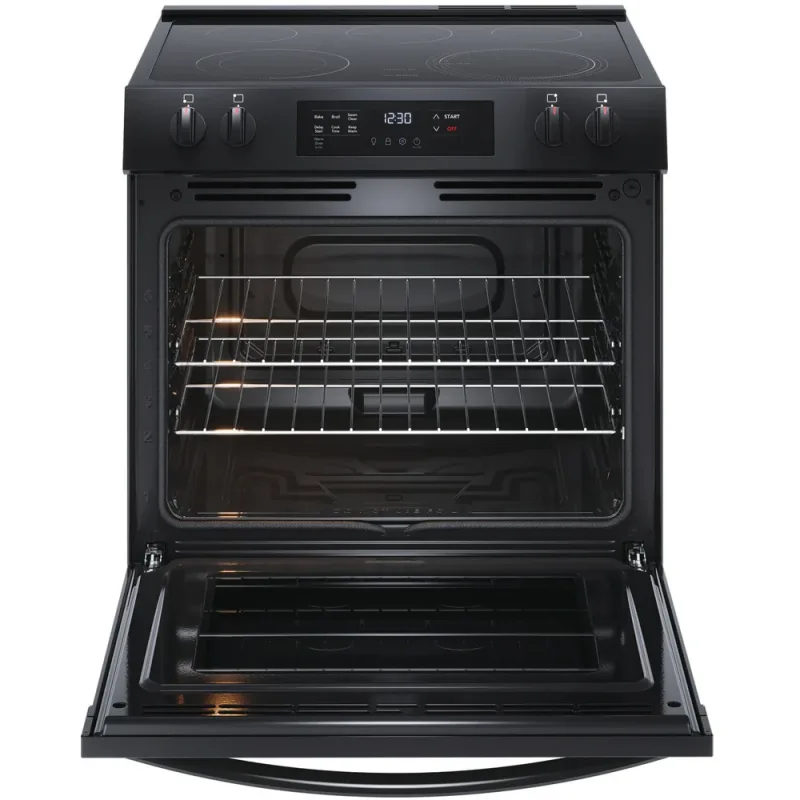 Fogão Elétrico Independente de 5,3 CuFt, 30", 5 Elementos, Controlo Frontal com Limpeza a Vapor - Preto