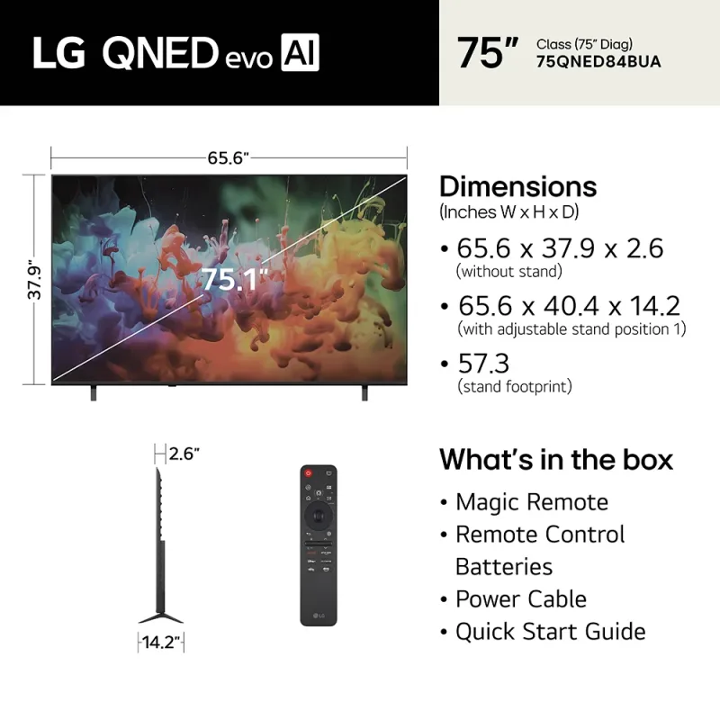 Televisor Smart 4K QNED evo AI QNED84B Mini LED 75" Classe