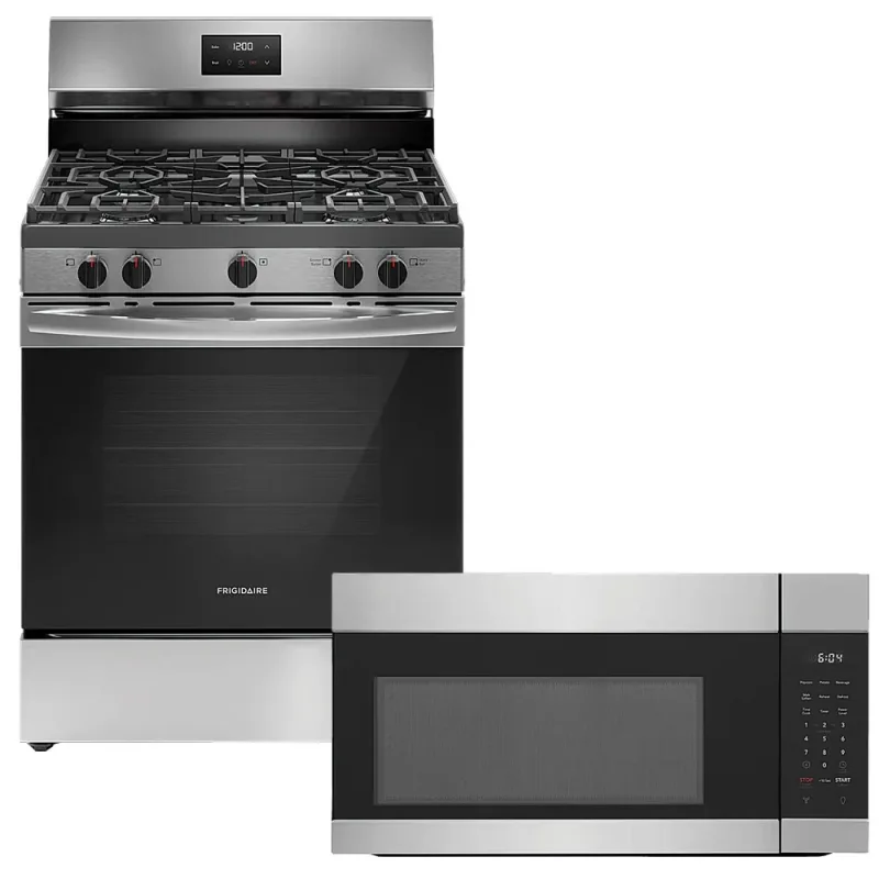 5.1 CuFt 5-Burner Gas Range with 1.7 CuFt Over-The-Range Microwave in Stainless Steel