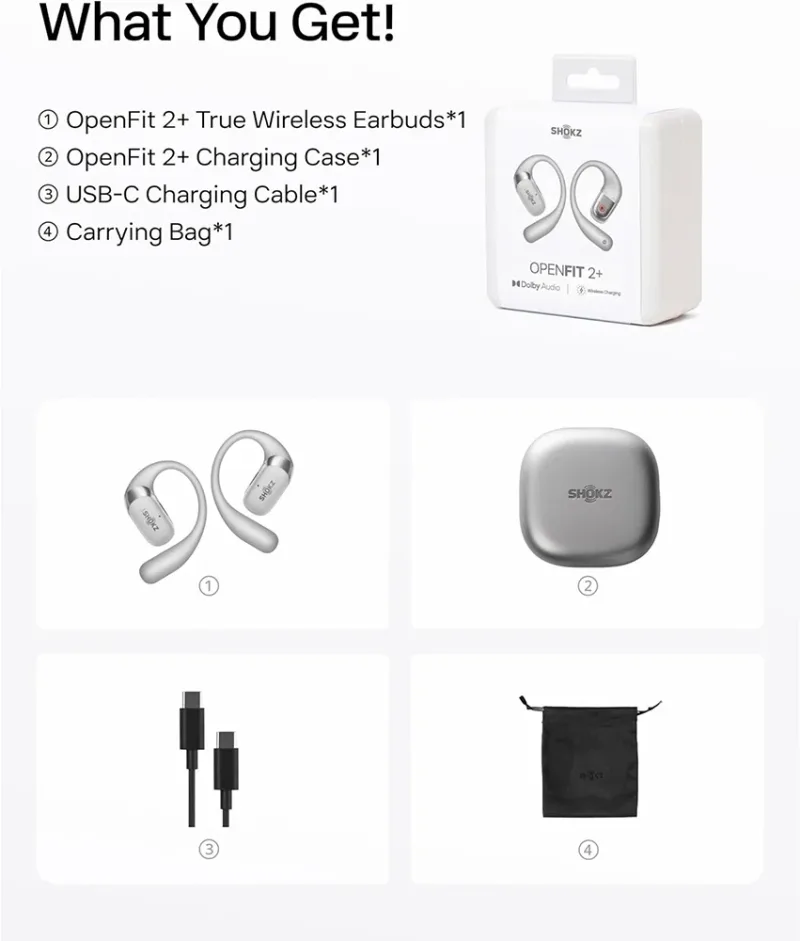 OpenFit 2+ True Wireless graue Ohrhörer