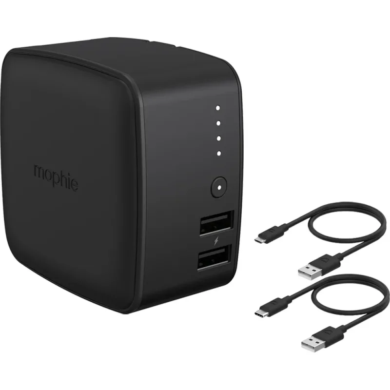 Powerstation Cube 10,000mAH Portable USB Dual Port with Built-in Wall Plug - Black