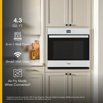 Horno de pared individual con autolimpieza de 4,3 pies cúbicos en blanco