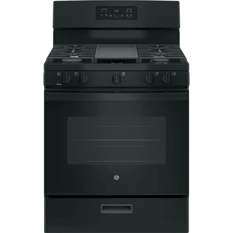 5.0 CuFt Freestanding 5-Burner Gas Range with 1.6 CuFt 1000 Watt Over-The-Range Microwave in Black