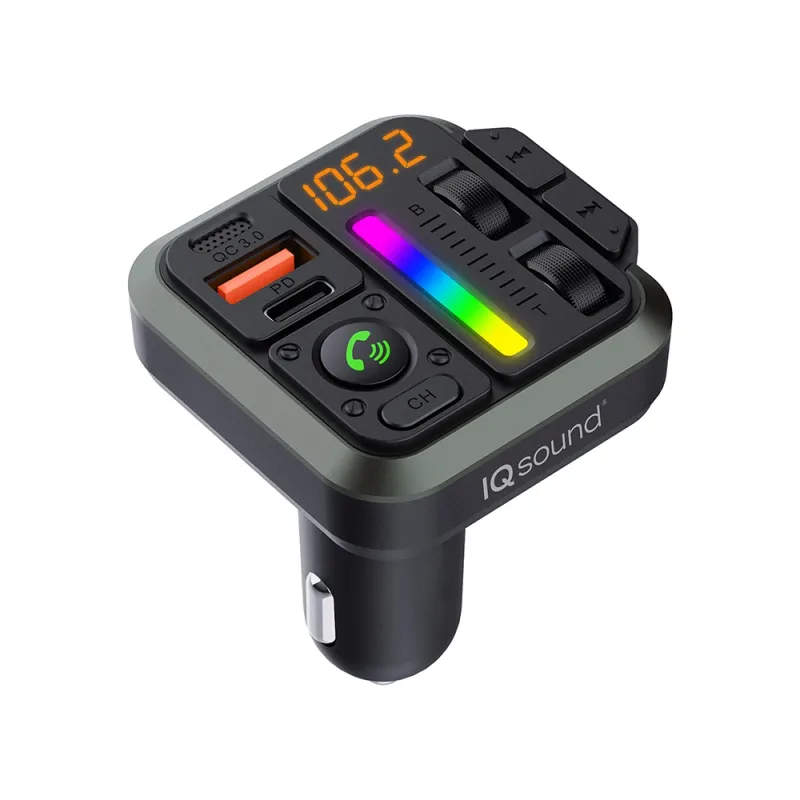 2-in-1 FM Transmitter & Car Charger with Bass & Treble Control