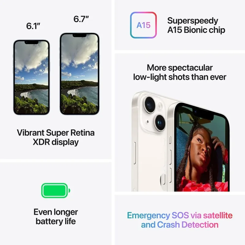 6.1" iPhone 14 128GB 심프리 미드나이트 스마트폰 - 중고