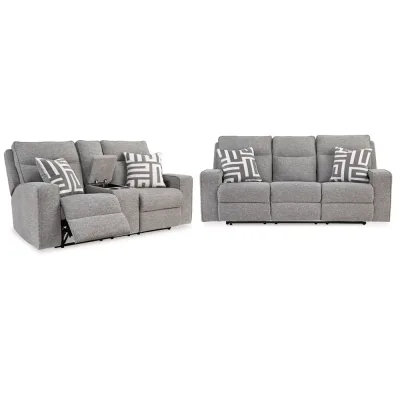 Biscoe Performance Fabric Dual Power Reclining Sofa & Loveseat - Pewter