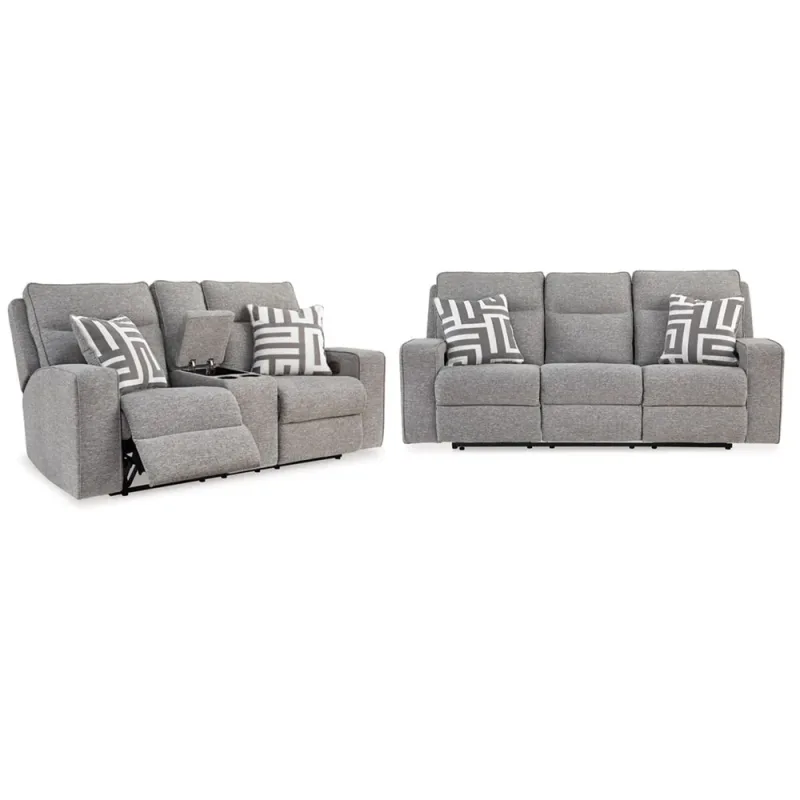 Biscoe Performance Fabric Dual Power Reclining Sofa & Loveseat - Pewter