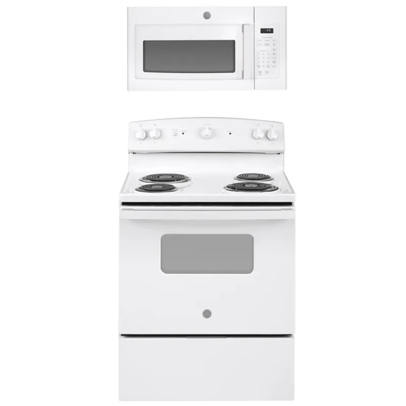 5.0 CuFt Freestanding Electric Coil Range with 1.6 CuFt 1000 Watt Over-The-Range Microwave in White