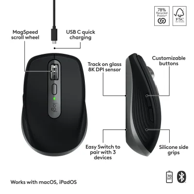 Logitech MX Anywhere 3s wireless mouse for Mac (Space Grey)