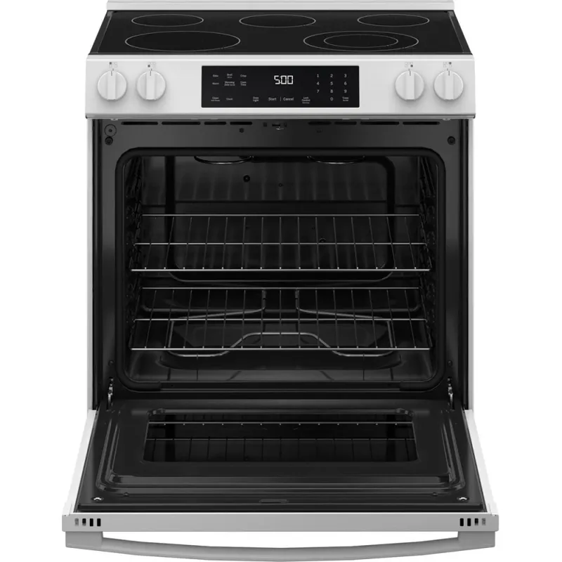 Placa elétrica deslizante inteligente de 5 zonas com 5,3 CuFt em branco com modo Crisp