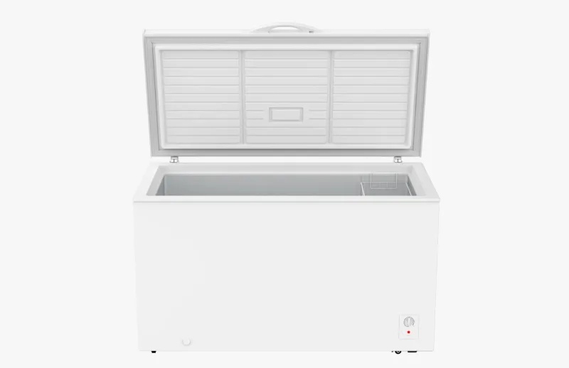 14 CuFt Chest Freezer in White with One Storage Basket and Two Wheels