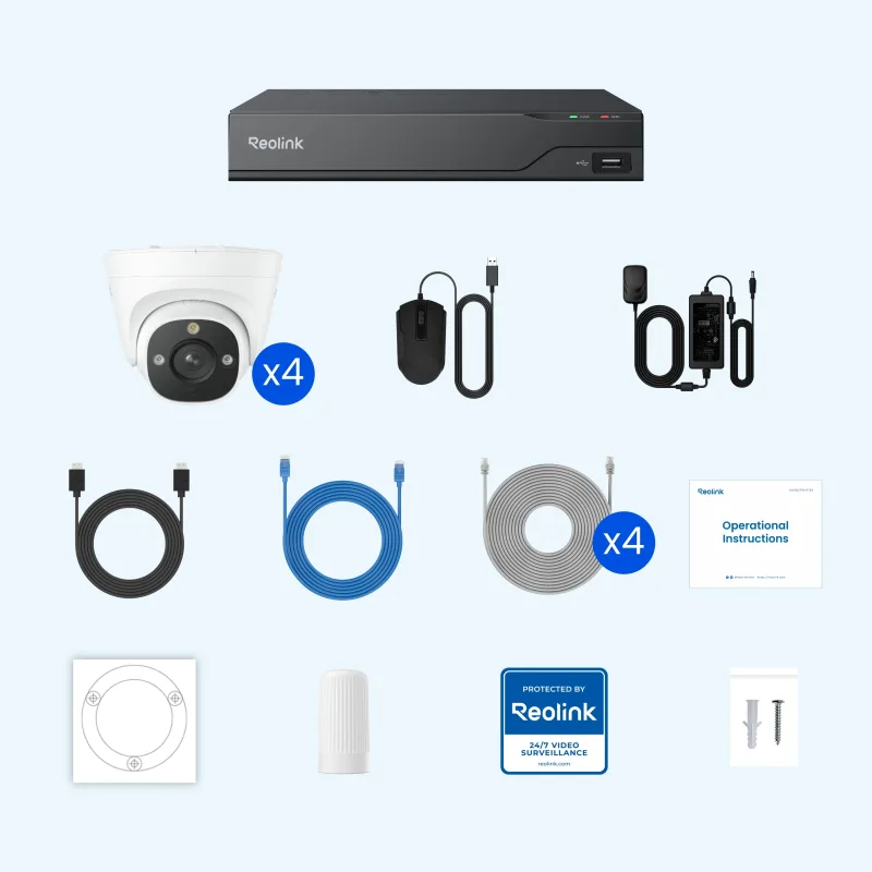 Système NVR PoE 8 canaux 4K 8MP avec 4 caméras dôme de sécurité et disque dur 2 To - Blanc