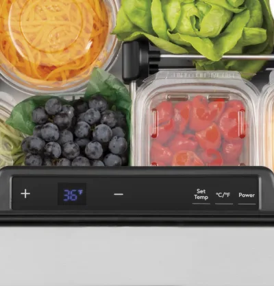 Frigorífico compacto de doble cajón de 5,7 pies cúbicos en negro mate con controles electrónicos