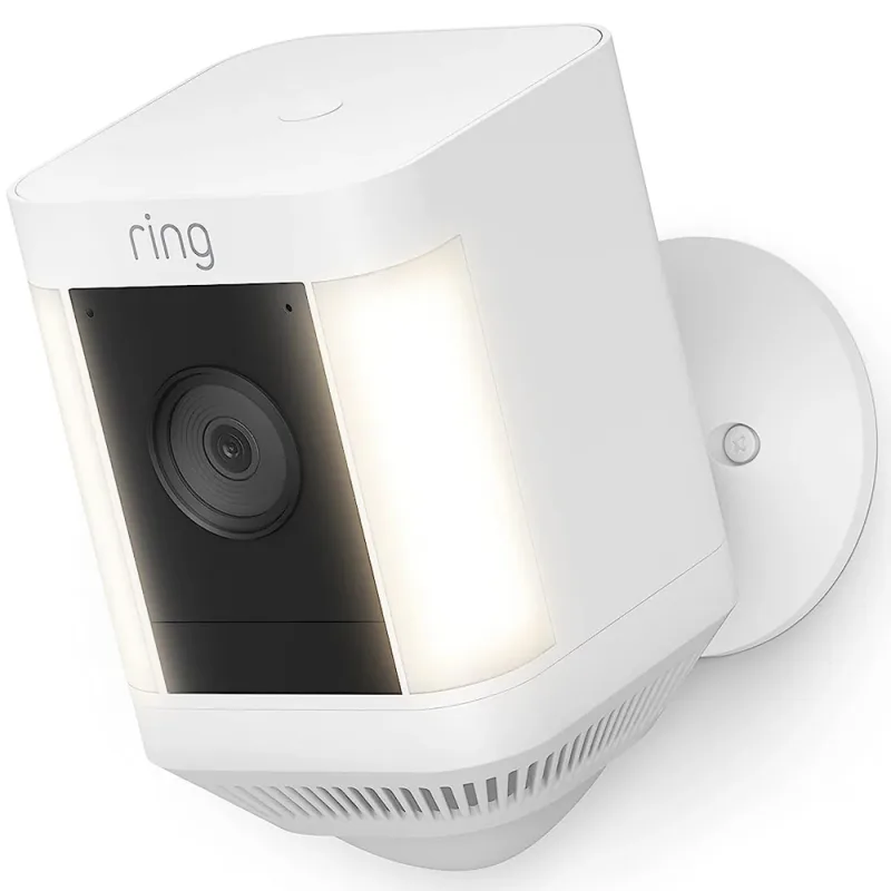 Caméra de surveillance extérieure Spotlight Cam Plus Battery 1080p HD vidéo vision nocturne couleur blanche avec sirène de sécurité intégrée