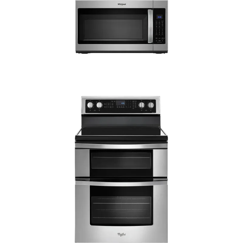 6.7 CuFt Electric Double Range with 1.9 CuFt 1000 Watt Over-the-Range Microwave in Stainless Steel