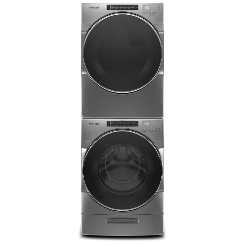 Sèche-linge à gaz frontal superposable ventilé de 7,4 pi³ Chrome Shadow avec programmes vapeur