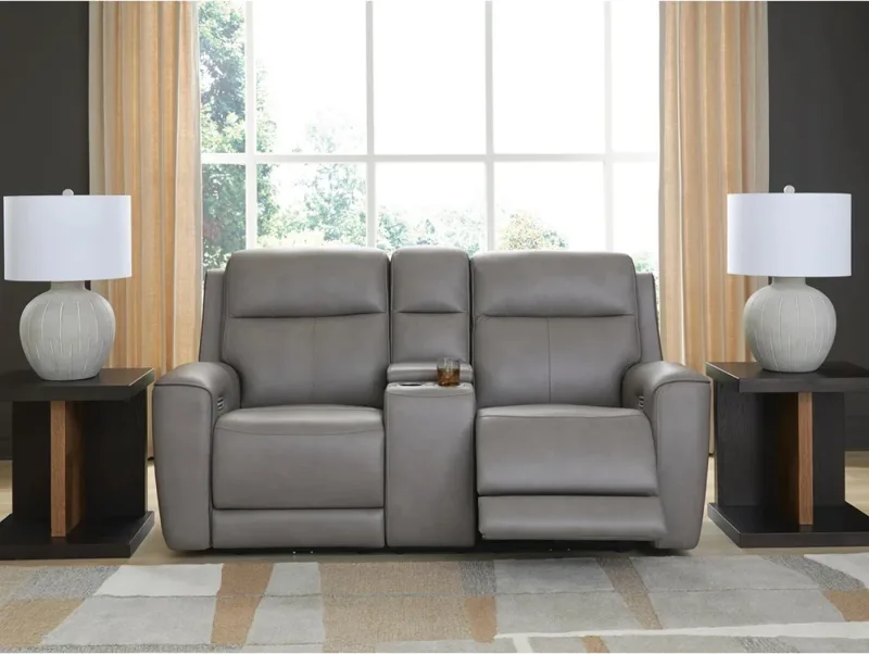 5Z-Relaxation Dual Power Leather Reclining Loveseat with Console