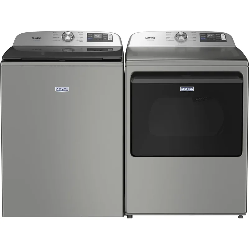 Lavadora de carga superior con agitador Smart Pet Pro de 5,2 pies cúbicos con secadora eléctrica de carga superior Smart Pet Pro de 7,4 pies cúbicos en Classic Silver