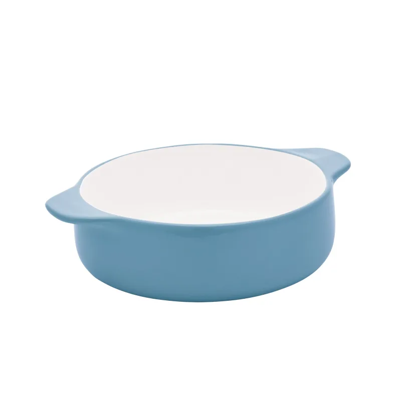 Cazuela redonda de gres vitrificado de 2,25 cuartos con tapa en Blue Velvet