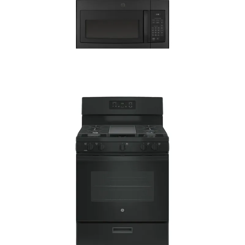 5.0 CuFt Freestanding 5-Burner Gas Range with 1.6 CuFt 1000 Watt Over-The-Range Microwave in Black