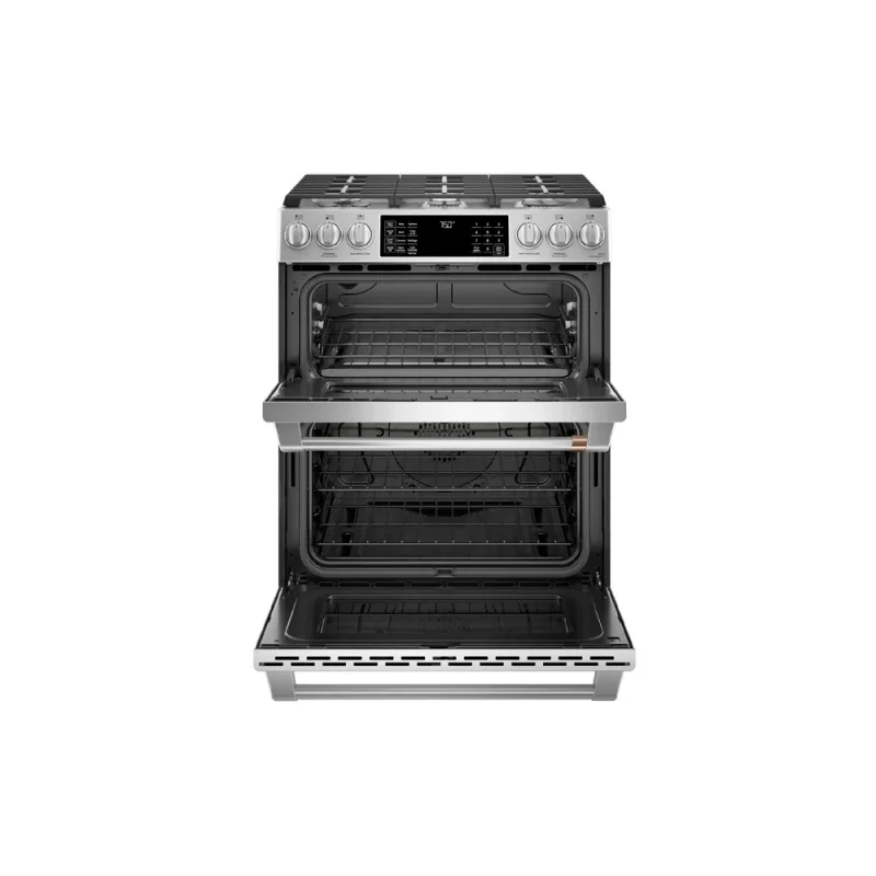 30-inch Smart Slide-In, Front-Control, Gas Double-Oven Range with Convection - Matte Black