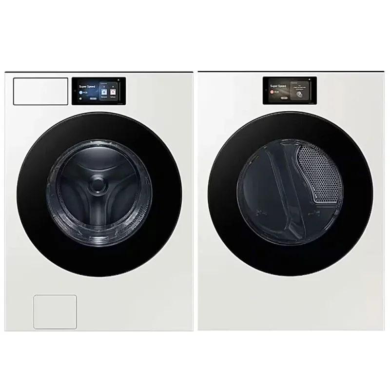 5.3 CuFt AI Front Load Electric Washer with 7.6 CuFt Front Load AI Electric Dryer in Ivory