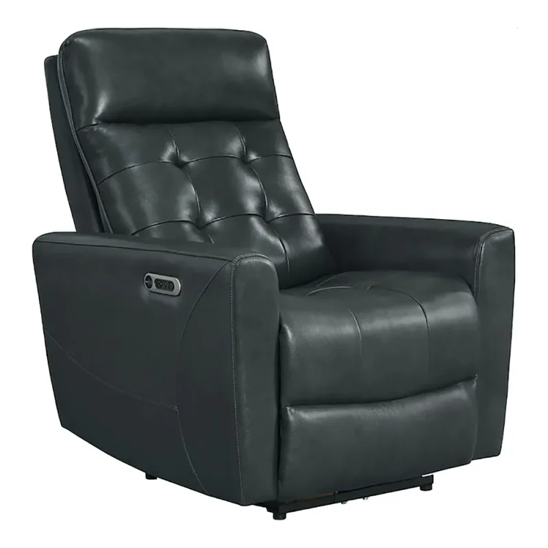 Fauteuil inclinable électrique en cuir All Star avec appui-tête - Charcoal