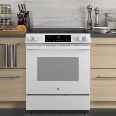 Placa elétrica deslizante inteligente de 5 zonas com 5,3 CuFt em branco com modo Crisp