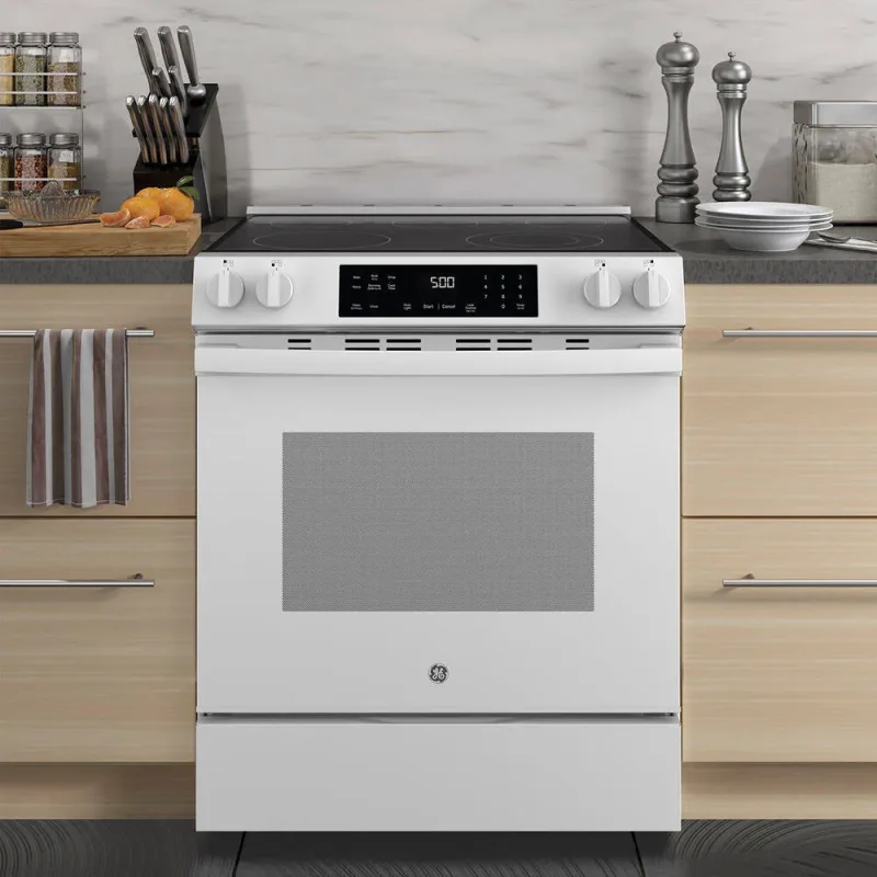 Placa elétrica deslizante inteligente de 5 zonas com 5,3 CuFt em branco com modo Crisp