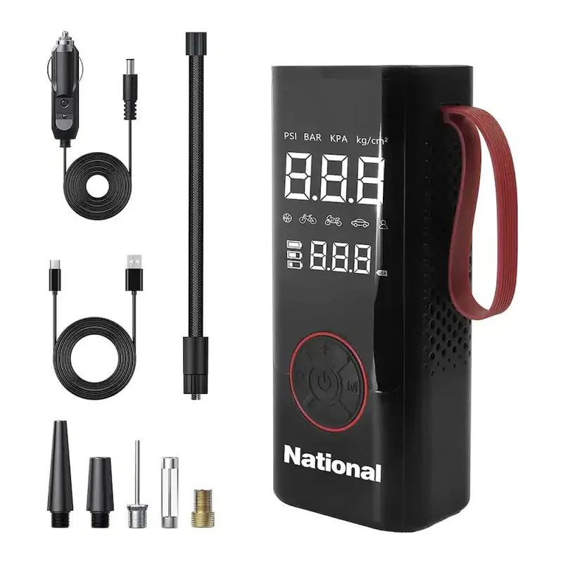 Compresseur d'air portable Road Force 150 PSI, banque d'alimentation 6000 mAh, affichage numérique, lampe, adaptateurs de valve en noir