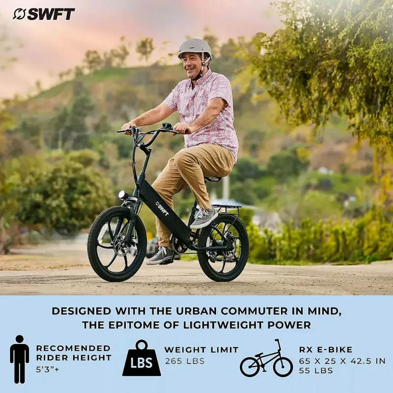 R.X E-bike med op til 25 mi maks. rækkevidde og 20 mph maks. hastighed