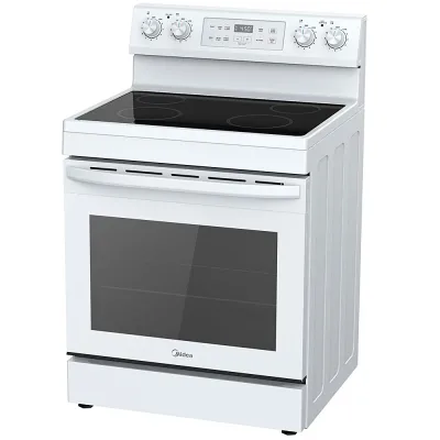 Cocina eléctrica independiente de 4 quemadores y 6,3 pies cúbicos en blanco
