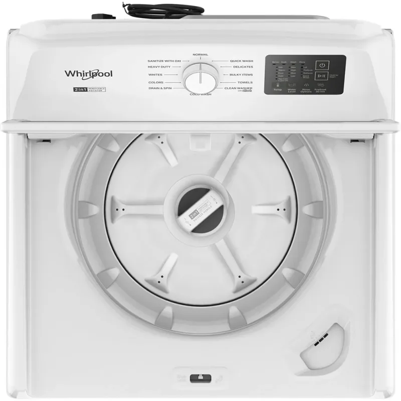 4.2–4.3 CuFt Top Load White Washer with 2-in-1 Removable Agitator and Soft Close Glass Lid