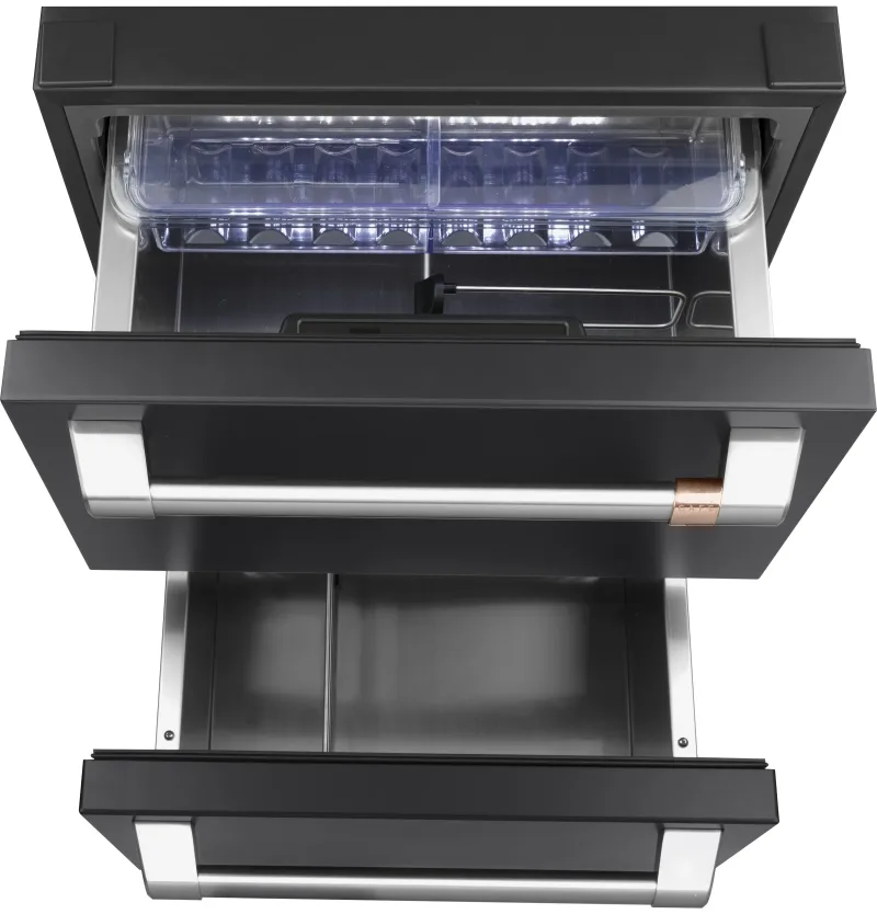 Frigorífico compacto de doble cajón de 5,7 pies cúbicos en negro mate con controles electrónicos