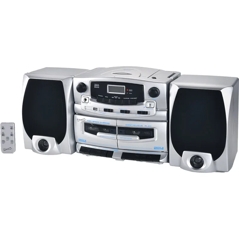 Sistema de audio Bluetooth con reproductor MP3/CD de carga superior y pletina de doble casete