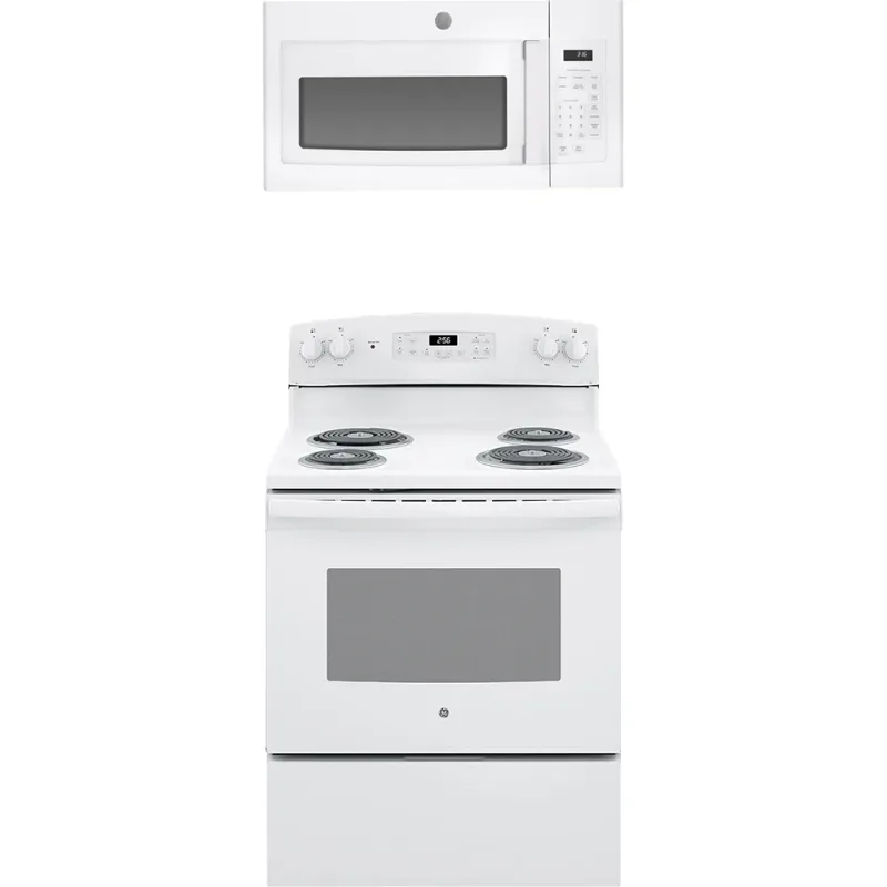 5.0 CuFt Freestanding Electric Coil Range with 1.6 CuFt 1000 Watt Over-The-Range Microwave in White