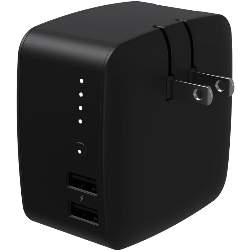 Powerstation Cube 10,000mAH Portable USB Dual Port with Built-in Wall Plug - Black