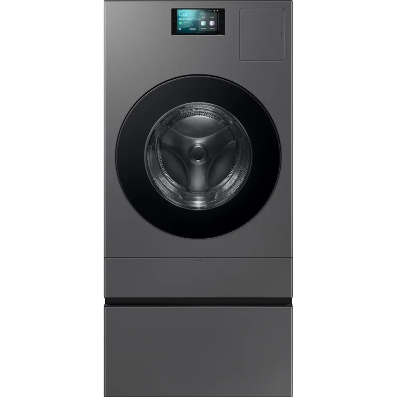 Bespoke AI Laundry Combo™ All-in-One 5.3 CuFt Ultra Capacity Washer with Bespoke AI Laundry Combo™ Pedestal in Dark Steel with Storage Drawer