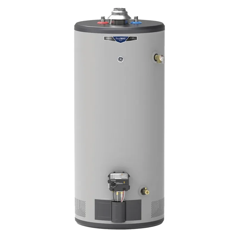 Termoacumulador a gás natural atmosférico curto de 40 galões GE Realm Ax Choice - Cinzento