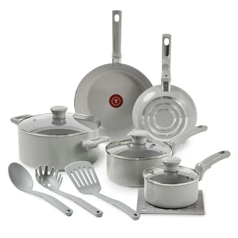 T-FAL ESSENTIALS CERAMIC MOON GREY 12PC SET