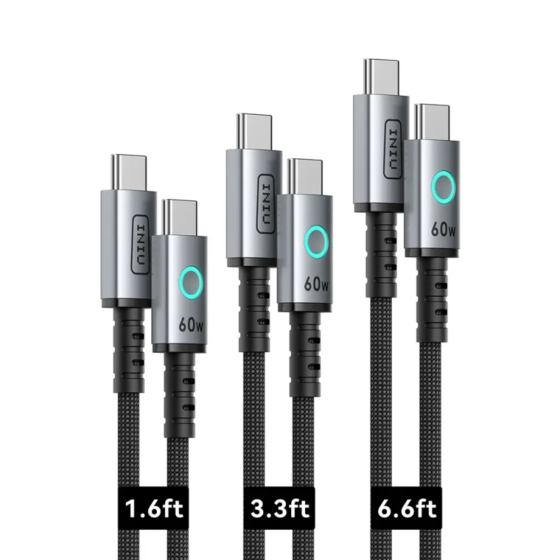 60W USB-C hurtigladingskabel, 3-pakning