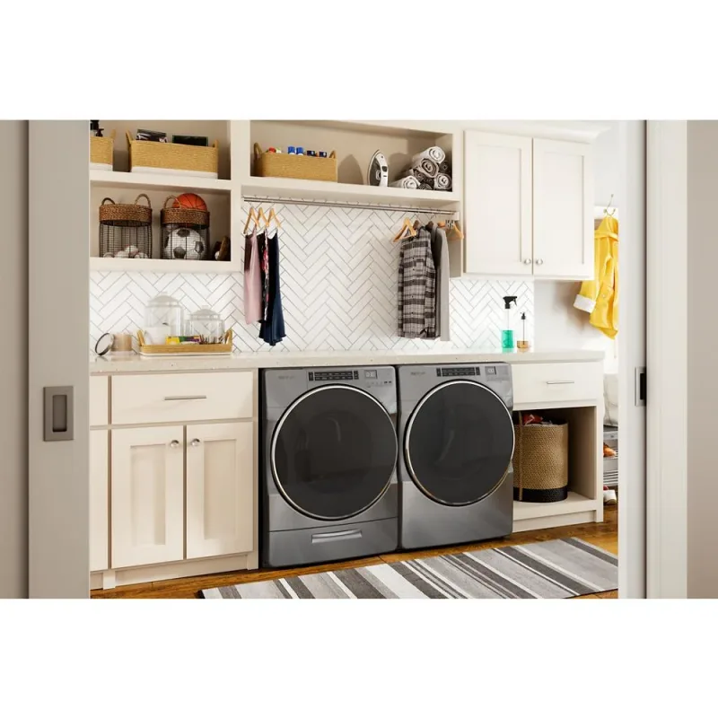 Sèche-linge à gaz frontal superposable ventilé de 7,4 pi³ Chrome Shadow avec programmes vapeur