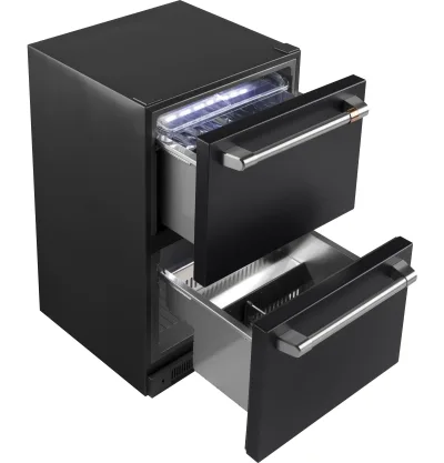 Frigorífico compacto de doble cajón de 5,7 pies cúbicos en negro mate con controles electrónicos