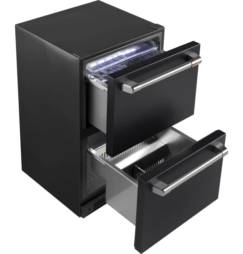 Frigorífico compacto de doble cajón de 5,7 pies cúbicos en negro mate con controles electrónicos