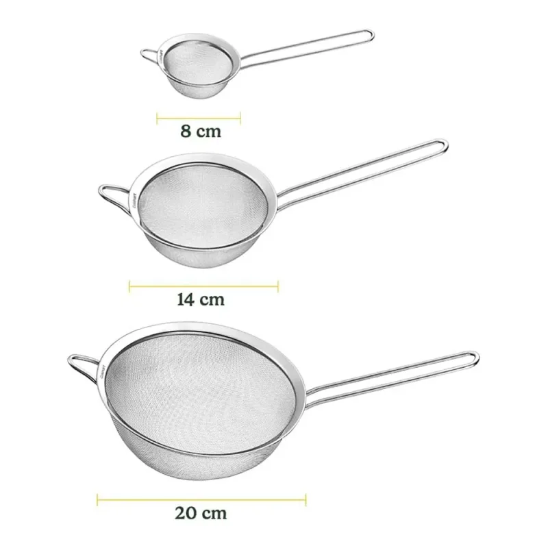 3 Piece Mesh Strainers in Stainless Steel