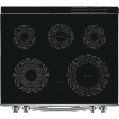 Cocina eléctrica de 6,2 pies cúbicos con control frontal en acero inoxidable